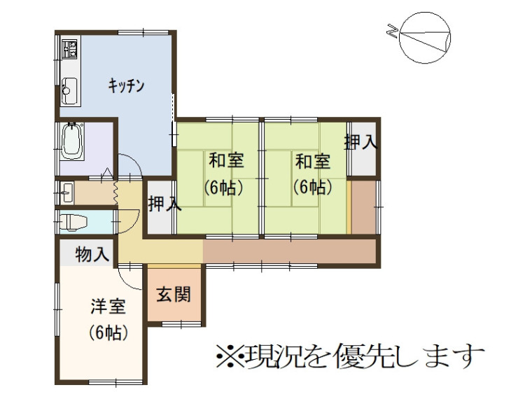 3DKの平屋住宅。各部屋に収納スペースがあり便利ですね。(間取)